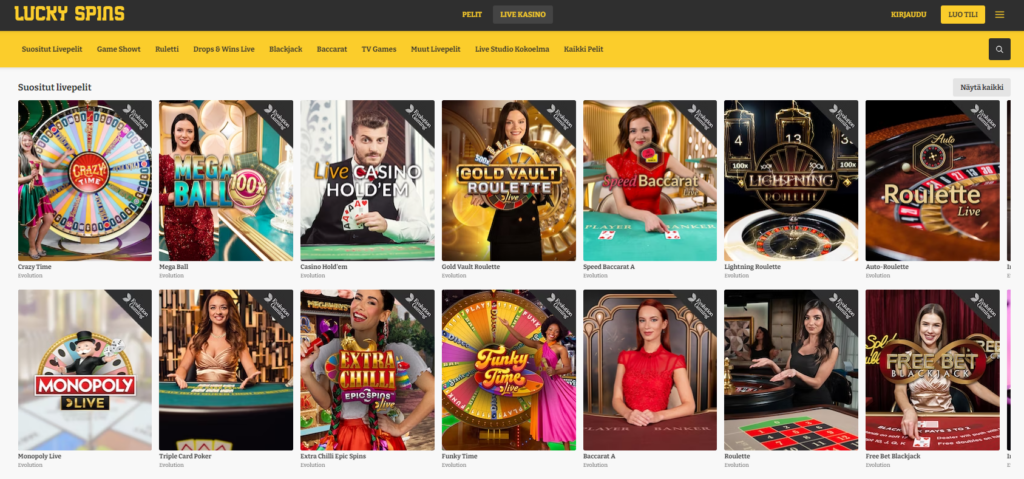 Lucky Spins casino livepelit